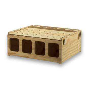 Transportín de madera Pluma con 4 departamentos para pájaros medios
