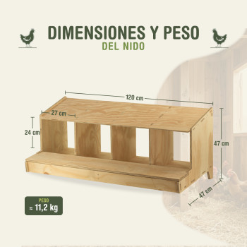 Ponedero de madera Classic con 4 departamentos para Gallinas