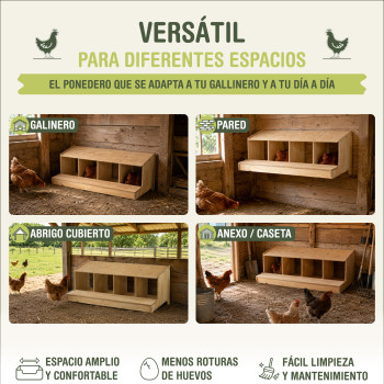 Ponedero de madera Classic con 4 departamentos para Gallinas